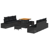 Set Divano da Giardino con cuscino 9 pcs Nero polyrattan