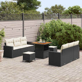 Set Divano da Giardino con cuscino 9 pcs Nero e crema