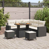Set Divano da Giardino 9 pcs Nero e Crema polyrattan
