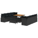 Set Divano da Giardino con cuscino con cuscino 11 pcs Nero