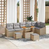 Set Divano da Giardino con cuscino 9 pcs Beige Poly Rattan