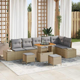 Set Divano da Giardino con cuscino 9 pcs Beige Poly Rattan