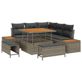 Set Divano da Giardino con cuscino 8 pcs Grigio Poly Rattan