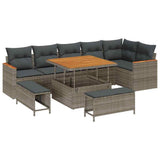 Set Divano da Giardino con cuscino 9 pcs Grigio Poly Rattan