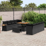Set Divano da Giardino con cuscino 12 pcs Nero polyrattan