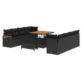 Set Divano da Giardino con cuscino 12 pcs Nero polyrattan