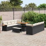 Set Divano da Giardino 12 pcs Nero e Crema polyrattan