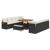 Set Divano da Giardino 12 pcs Nero e Crema polyrattan