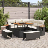 Set Divano da Giardino 9 pcs Nero e Crema polyrattan