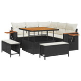 Set Divano da Giardino 9 pcs Nero e Crema polyrattan