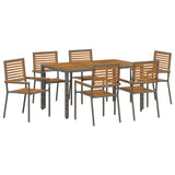 Set da Pranzo per Giardino 7 pcs Grigio e Marrone polyrattan