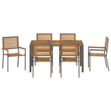Set da Pranzo per Giardino 7 pcs Grigio e Marrone polyrattan