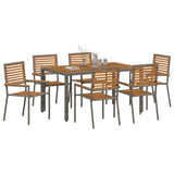 Set da Pranzo per Giardino 7 pcs Grigio e Marrone polyrattan