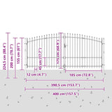 Cancello da giardino con blocco Grigio 175 x 400 cm Acciaio