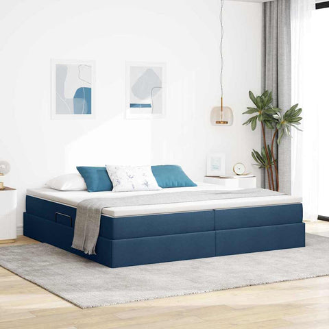 Letto con contenitore e materasso Blu 200 x 200 cm Poliestere