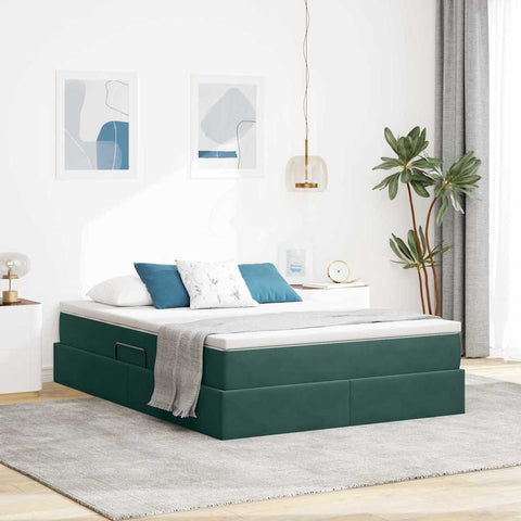 Letto con contenitore e materasso Verde Scuro 140 x 190 cm