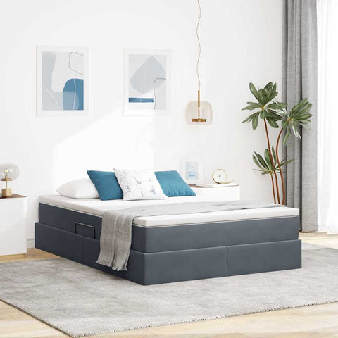 Letto con contenitore e materasso Grigio scuro 140 x 200 cm