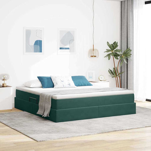 Letto con contenitore e materasso Verde Scuro 160 x 200 cm