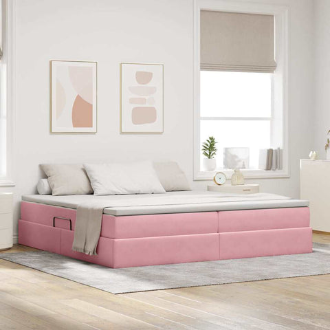 Letto con contenitore e materasso Rosa 200 x 200 cm Velluto