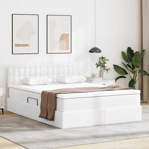 Letto con Contenitore Bianco Puro 140 x 190 cm Pelle Sintetica
