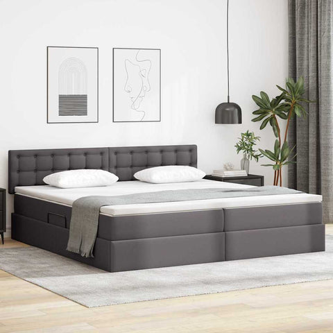Letto con Contenitore Grigio 200 x 200 cm Pelle Sintetica