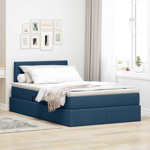 Letto con contenitore e materasso con testiera Blu 120 x 200 cm