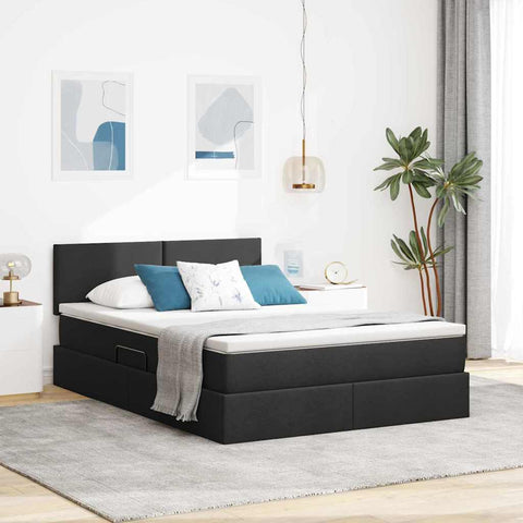 Letto con contenitore e materasso Nero 140 x 200 cm