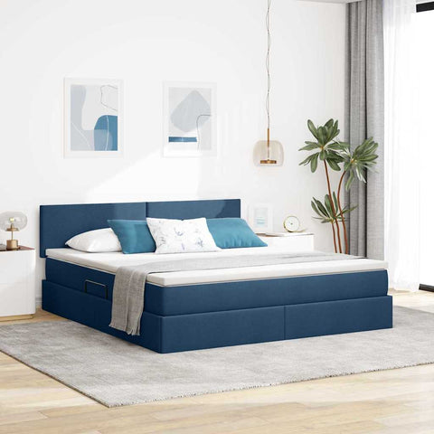 Letto con contenitore e materasso con testiera Blu 180 x 200 cm