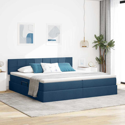 Letto con contenitore e materasso con testiera Blu 200 x 200 cm