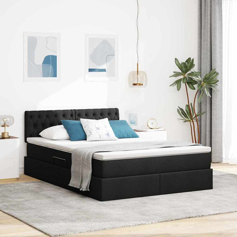 Letto con contenitore e materasso Nero 140 x 190 cm