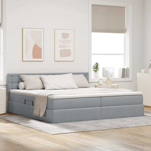 Letto con contenitore e materasso Grigio chiaro 200 x 200 cm