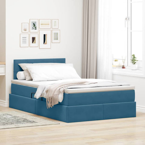 Letto con Contenitore con materasso Blu 120 x 190 cm Velluto
