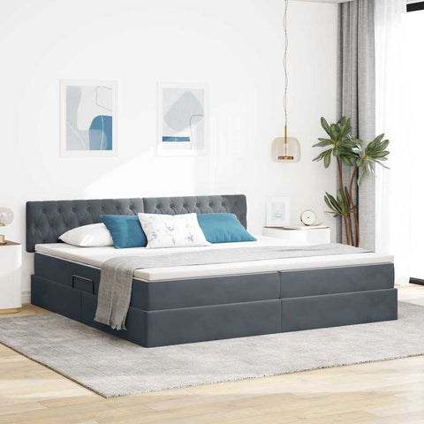 Letto con Contenitore Grigio scuro 200 x 200 cm Velluto