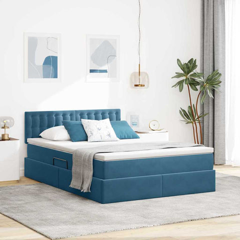 Letto con Contenitore Blu Scuro 140 x 190 cm Velluto