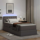 Letto con contenitore e LED Grigio 90 x 200 cm Pelle Sintetica