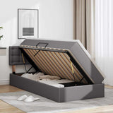 Letto con contenitore e LED Grigio 90 x 200 cm Pelle Sintetica