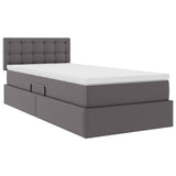 Letto con contenitore e LED Grigio 90 x 200 cm Pelle Sintetica