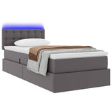 Letto con contenitore e LED Grigio 90 x 200 cm Pelle Sintetica