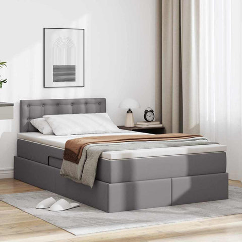 Letto con contenitore e LED Grigio 120 x 200 cm Pelle Sintetica