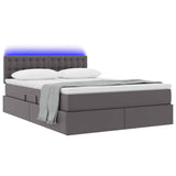 Letto con contenitore e LED Grigio 140 x 190 cm Pelle Sintetica