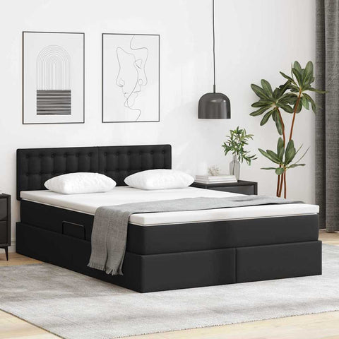 Letto con contenitore e LED Nero 140 x 200 cm Pelle Sintetica