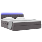 Letto con contenitore e LED Grigio 180 x 200 cm Pelle Sintetica