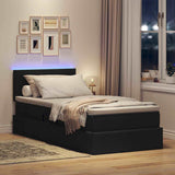 Letto con contenitore e LED con led Nero 90 x 190 cm Tessuto