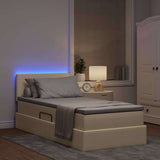 Letto con contenitore e LED con led Crema 90 x 190 cm Tessuto