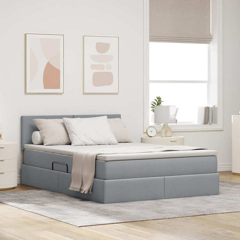 Letto con contenitore e LED Grigio chiaro 140 x 190 cm