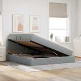 Letto con contenitore e LED Grigio chiaro 160 x 200 cm Tessuto