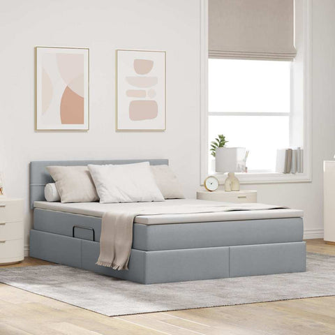 Letto con contenitore e LED Grigio chiaro 140 x 190 cm