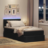 Letto con contenitore e LED con led Nero 90 x 190 cm Tessuto