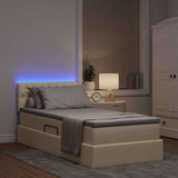 Letto con contenitore e LED con led Crema 90 x 190 cm Tessuto