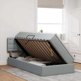 Letto con contenitore e LED Grigio chiaro 90 x 200 cm Tessuto